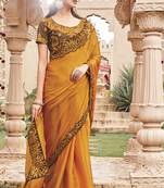 Yellow Shimmer c Designer Embroidery Work Girlish Partywear Saree
