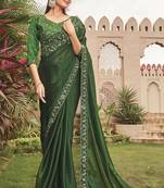 Green Shimmer c Designer Embroidery Work Girlish Partywear Saree