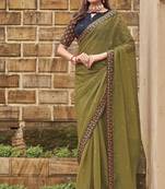 Mahendi Fancy Partywear Embroidered Saree With Elegant Swarovski Work For Girlish Looks