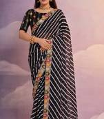 Black Smart Leheriya Print Saree With Embroidery Work