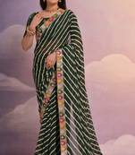 Green Smart Leheriya Print Saree With Embroidery Work