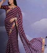 Wine Smart Leheriya Print Saree With Embroidery Work