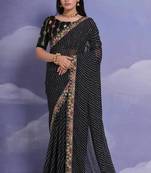 Black Smart Leheriya Print Saree With Embroidery Work