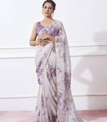 Smart Off White Girlish Partywear Saree With Stylish Moti Lace