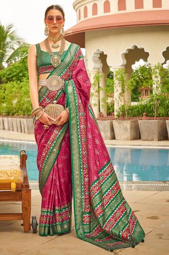 Pink Ethnic Sigma Silk Woven Saree With Smart Print For Ethnic Looks