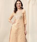 Dark cream white cotton blend woven zari sequins embroidery gotta patti kurta for women
