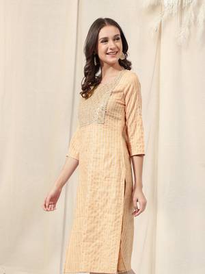 Dark cream white cotton blend woven zari sequins embroidery gotta patti kurta for women 2