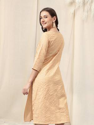 Dark cream white cotton blend woven zari sequins embroidery gotta patti kurta for women 3