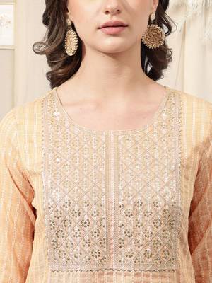 Dark cream white cotton blend woven zari sequins embroidery gotta patti kurta for women 4