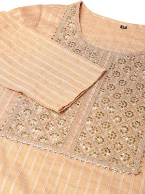 Dark cream white cotton blend woven zari sequins embroidery gotta patti kurta for women 5