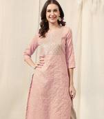 Dusty pink white cotton blend woven zari sequins embroidery gotta patti kurta for women