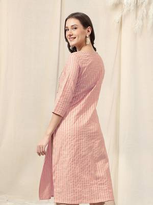 Dusty pink white cotton blend woven zari sequins embroidery gotta patti kurta for women 3