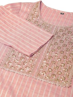 Dusty pink white cotton blend woven zari sequins embroidery gotta patti kurta for women 5