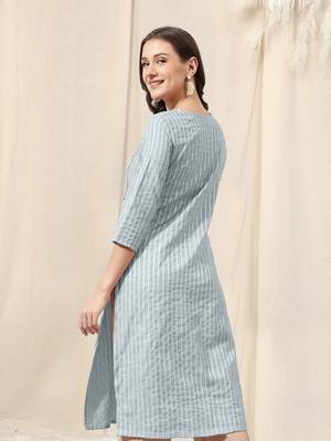 Grey white cotton blend woven zari sequins embroidery gotta patti kurta for women 3