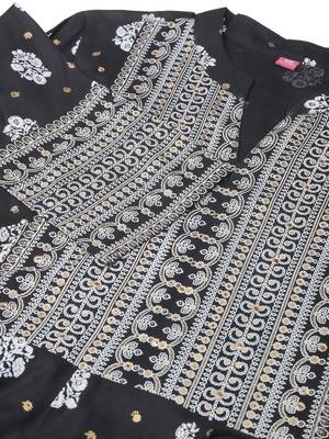 Black white rayon jaipuri print foil print mirror work mandarin collar tassel kurta for women 5