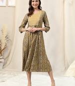 Mustard rayon foil printed zari embroidery gotta patti kurta for women