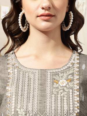 Dusty brown cotton blend woven mirror embroidery kurta for women 4