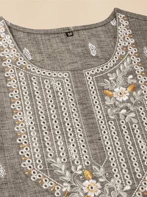 Dusty brown cotton blend woven mirror embroidery kurta for women 5