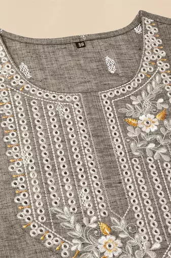 Dusty brown cotton blend woven mirror embroidery kurta for women