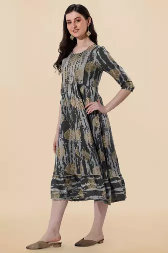 Grey cotton sequins embroidery foil gotta patti kurta for women