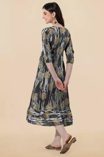 Grey cotton sequins embroidery foil gotta patti kurta for women