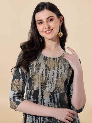 Grey cotton sequins embroidery foil gotta patti kurta for women 5