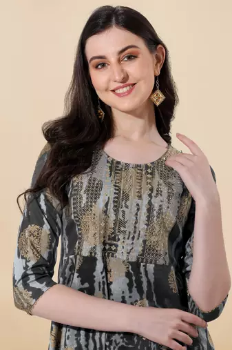 Grey cotton sequins embroidery foil gotta patti kurta for women