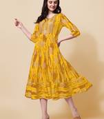 Yellow cotton sequins embroidery foil gotta patti kurta for women