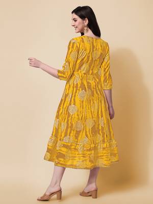 Yellow cotton sequins embroidery foil gotta patti kurta for women 3