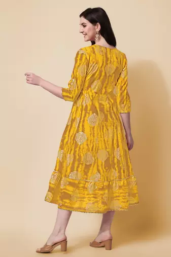 Yellow cotton sequins embroidery foil gotta patti kurta for women