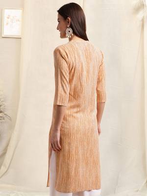Cream orange rayon abstract lines printed pintuck buttons kurta for women 3