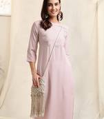 Light pink rayon embroidery pattern drawstring with tassel kurta for women