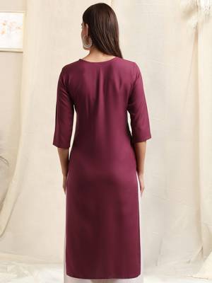 Wine white rayon sequins embroidery solid pattern kurta for women 3