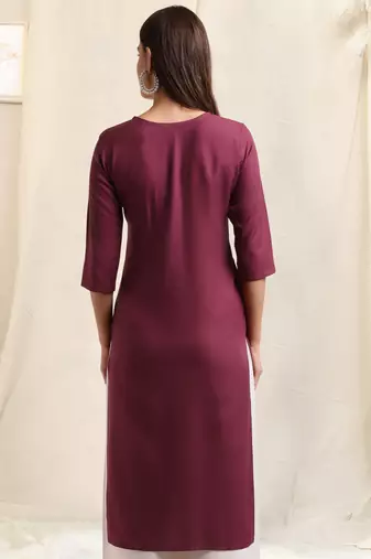 Wine white rayon sequins embroidery solid pattern kurta for women