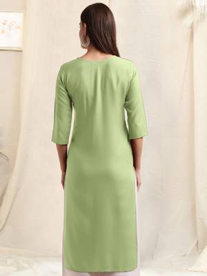 Pista green white rayon sequins embroidery plain pattern kurta for women 3