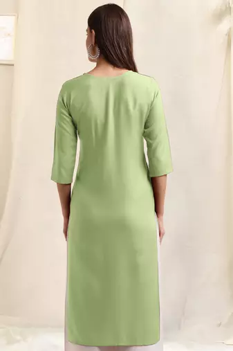 Pista green white rayon sequins embroidery plain pattern kurta for women
