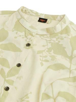 Creamlight green flex cotton jaipuri floral printedbuttons princess a line pattern kurta for women 5