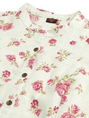 Creamcrimson flex cotton jaipuri floral printedbuttons princess a line pattern kurta for women 5