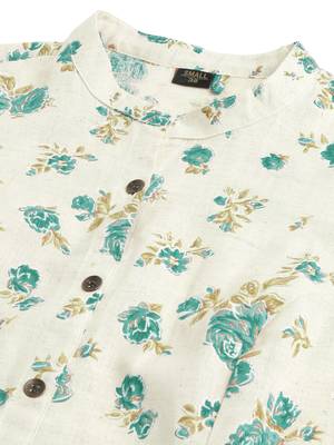 Creamteal flex cotton jaipuri floral printedbuttons princess a line pattern kurta for women 5