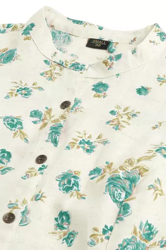 Creamteal flex cotton jaipuri floral printedbuttons princess a line pattern kurta for women