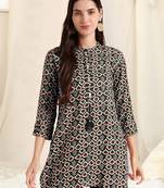 Black red rayon printed mirror handwork buttons tassles kurta for women