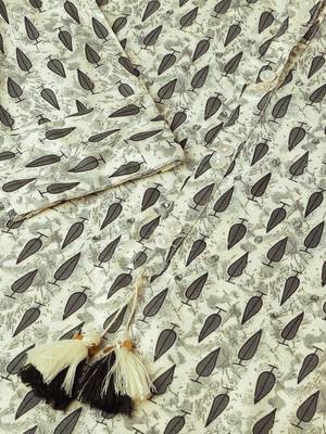 Off white grey rayon block print mirror embroidery buttonstassels kurta for women 5