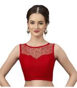 High Neck Red Full Net Padded Sleeveless Readymade Saree Blouse