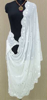 White Cotton fabric Sequine Embroidered work Dupatta. 1