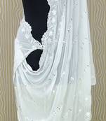 White Cotton fabric Sequine Embroidered work Dupatta.