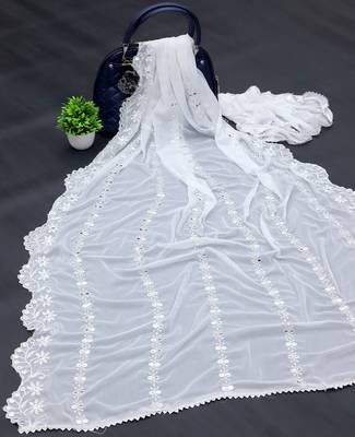 White Cotton fabric Sequine Embroidered work Dupatta. 2