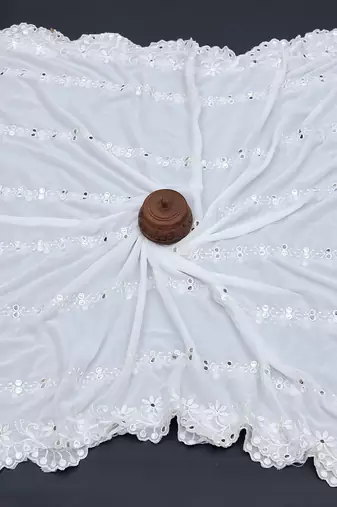 White Cotton fabric Sequine Embroidered work Dupatta.