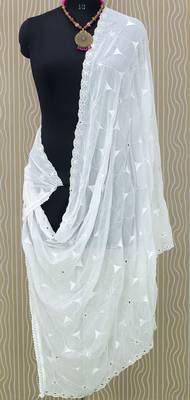 White Cotton fabric Sequine Embroidered work Dupatta. 1