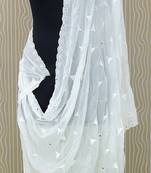 White Cotton fabric Sequine Embroidered work Dupatta.