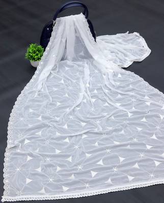 White Cotton fabric Sequine Embroidered work Dupatta. 2